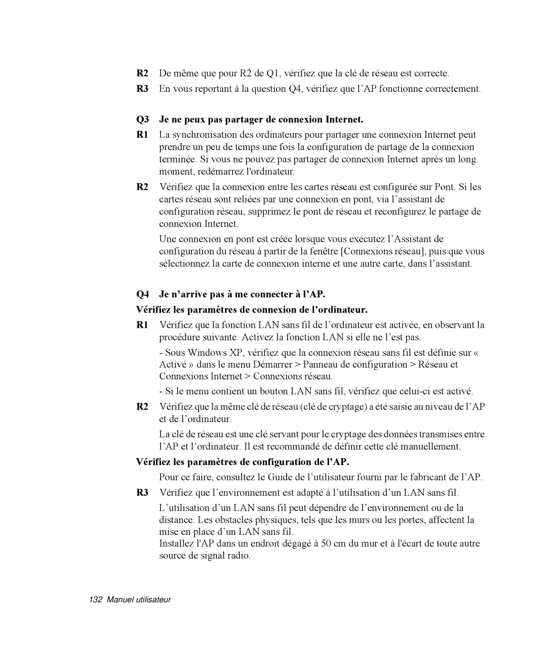 Samsung NP-R50CV02/SEF Q3 Je ne peux pas partager de connexion Internet, Vérifiez les paramètres de configuration de l’AP 