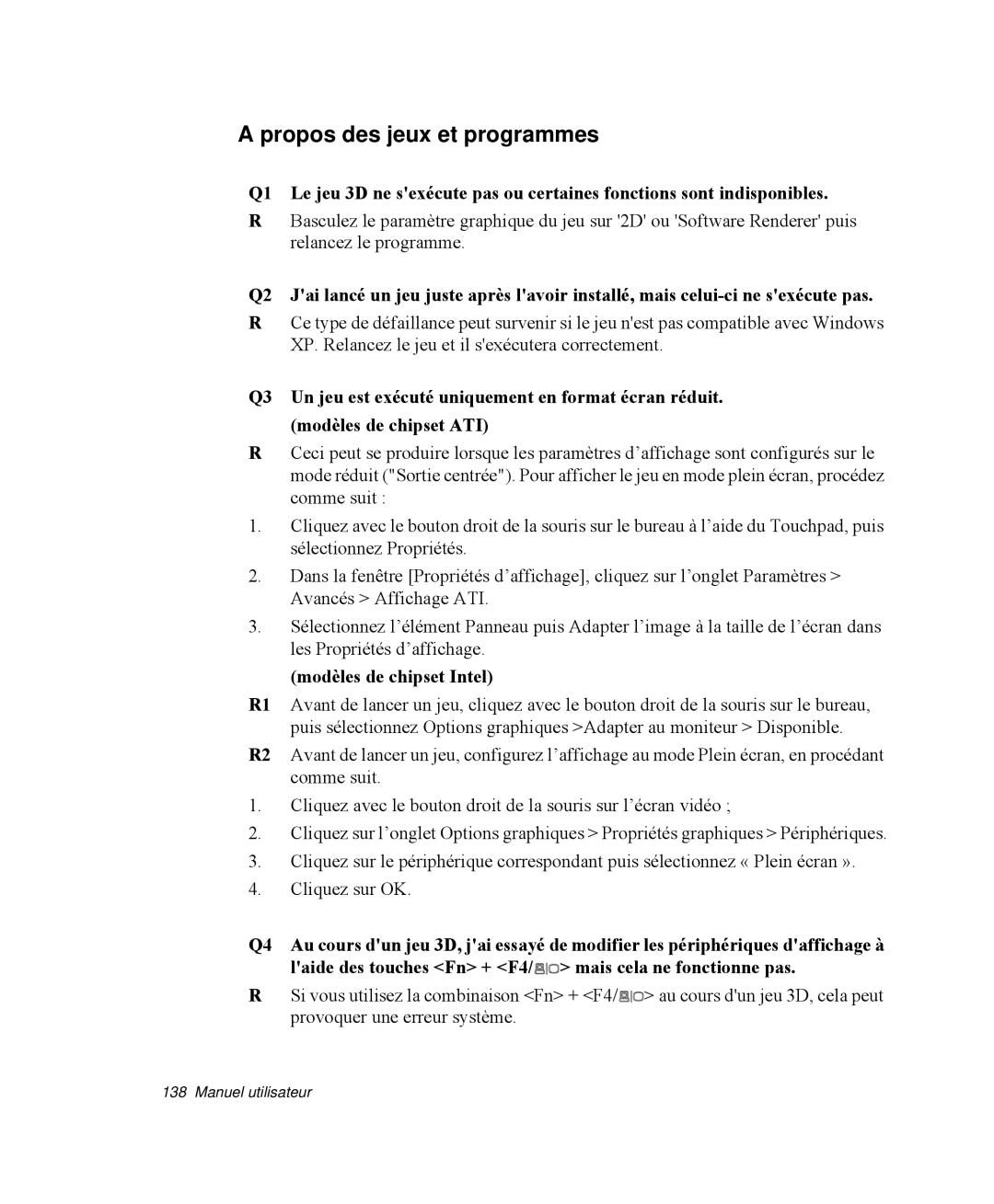 Samsung NP-R50C002/SEF, NP-R50K000/SEF, NP-R50CV08/SEF manual Propos des jeux et programmes, Modèles de chipset Intel 