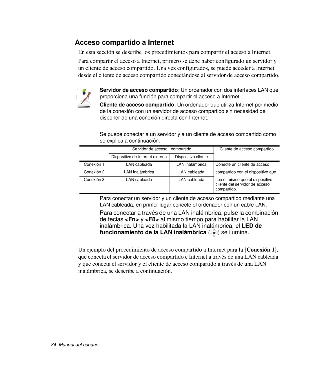 Samsung NP-R50CV04/SEP, NP-R50K000/SES, NP-R50CV09/SES, NP-R50CV07/SES, NP-R50CV04/SES manual Acceso compartido a Internet 