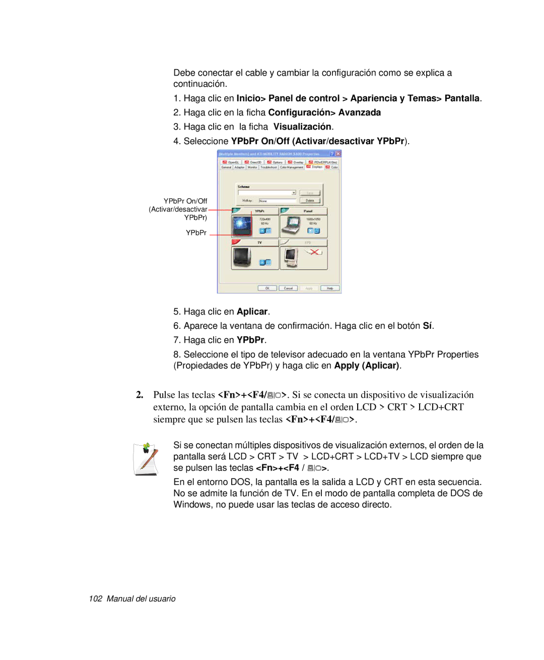 Samsung NP-R50CV0A/SES, NP-R50K000/SES, NP-R50CV09/SES, NP-R50CV07/SES manual Seleccione YPbPr On/Off Activar/desactivar YPbPr 