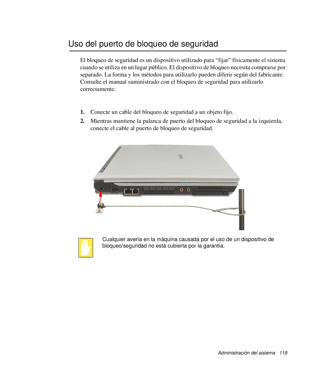 Samsung NP-R50T000/SES, NP-R50K000/SES, NP-R50CV09/SES, NP-R50CV07/SES, NP-R50CV04/SES Uso del puerto de bloqueo de seguridad 