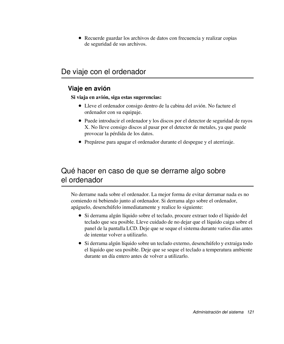 Samsung NP-R50CV0A/SES manual De viaje con el ordenador, Qué hacer en caso de que se derrame algo sobre el ordenador 