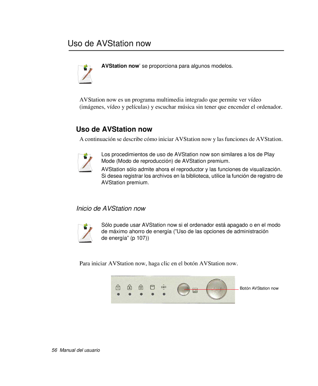 Samsung NP-R50T001/SES, NP-R50K000/SES, NP-R50CV09/SES, NP-R50CV07/SES manual Uso de AVStation now, Inicio de AVStation now 