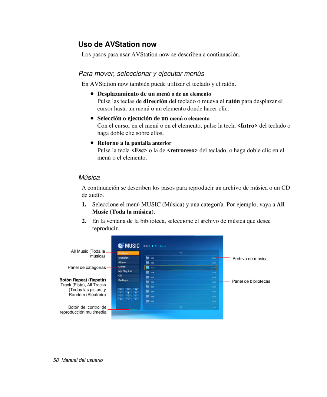 Samsung NP-R50CV09/SES manual Para mover, seleccionar y ejecutar menús, Desplazamiento de un menú o de un elemento 