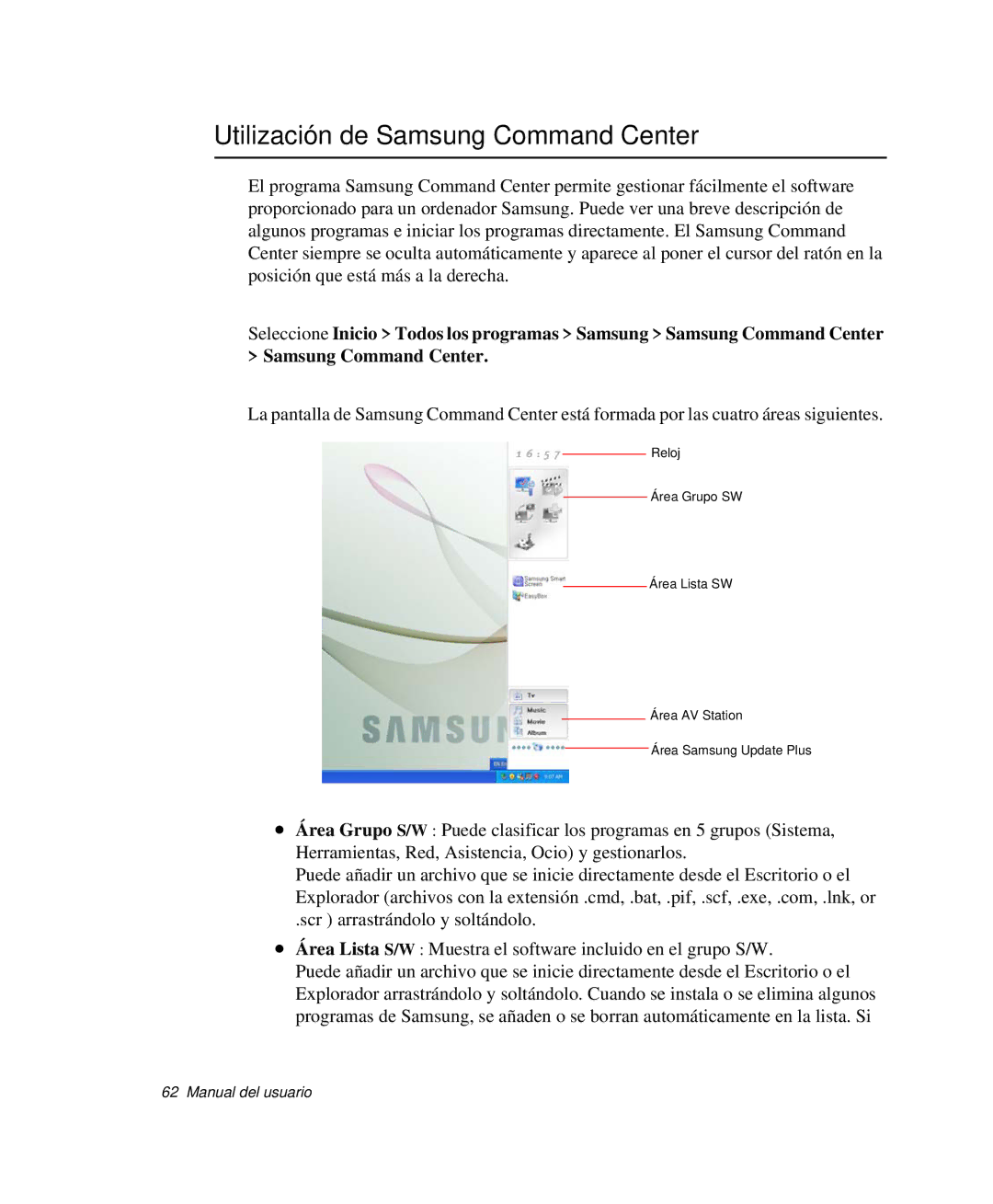 Samsung NP-R50T000/SES, NP-R50K000/SES, NP-R50CV09/SES, NP-R50CV07/SES, NP-R50CV04/SES Utilización de Samsung Command Center 