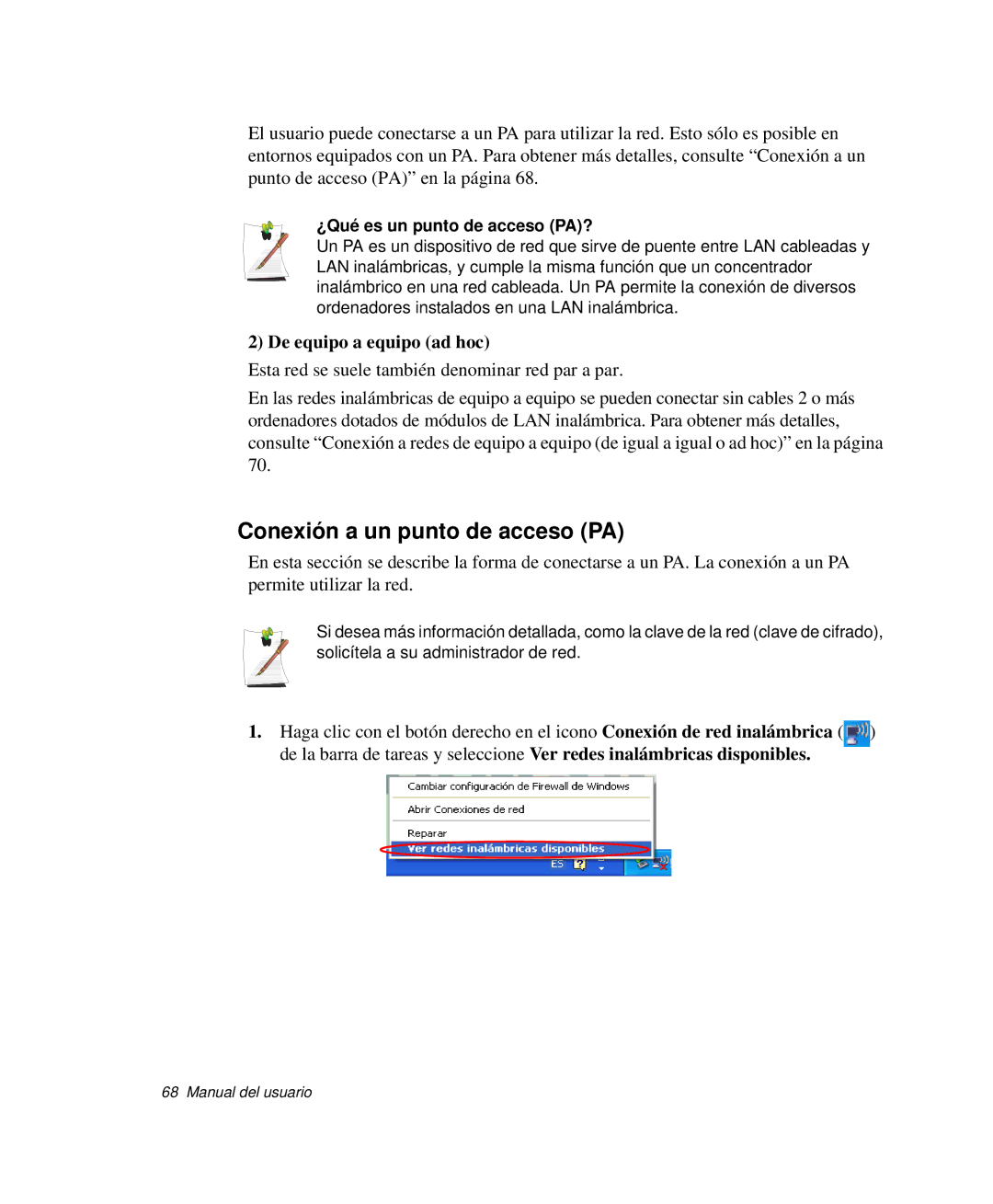 Samsung NP-R50C002/SES manual Conexión a un punto de acceso PA, De equipo a equipo ad hoc, ¿Qué es un punto de acceso PA? 