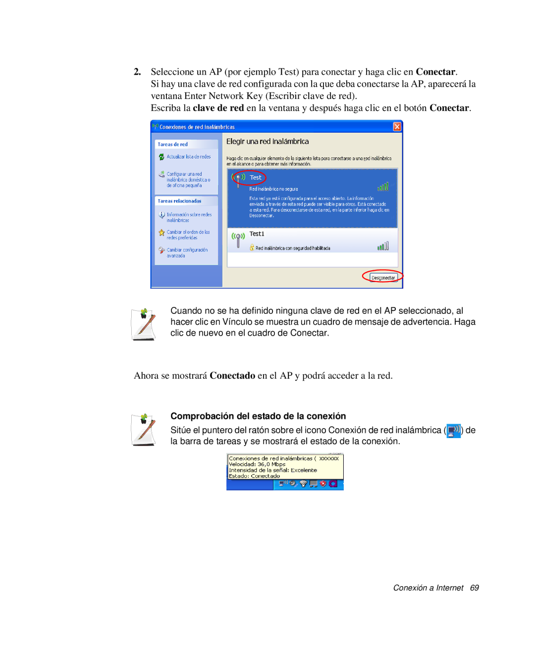 Samsung NP-R50KV00/SES, NP-R50K000/SES, NP-R50CV09/SES, NP-R50CV07/SES, NP-R50CV04/SES Comprobación del estado de la conexión 