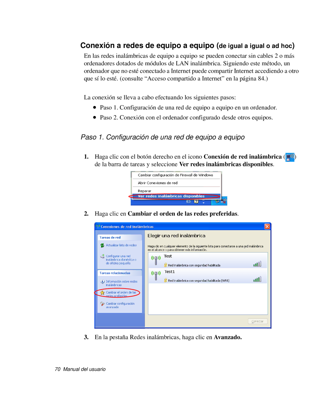 Samsung NP-R50CV08/SES, NP-R50K000/SES, NP-R50CV09/SES, NP-R50CV07/SES Paso 1. Configuración de una red de equipo a equipo 