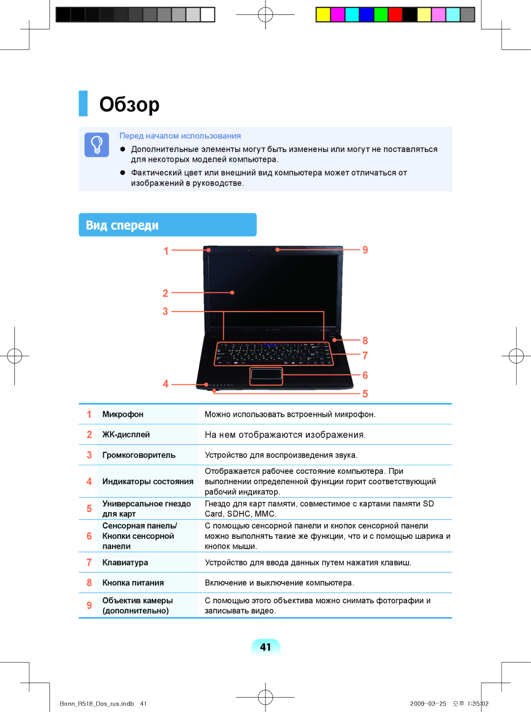 Samsung NP-R518-DS04UA, NP-R518-DA05UA manual Обзор, Вид спереди, Микрофон Можно использовать встроенный микрофон ЖК-дисплей 