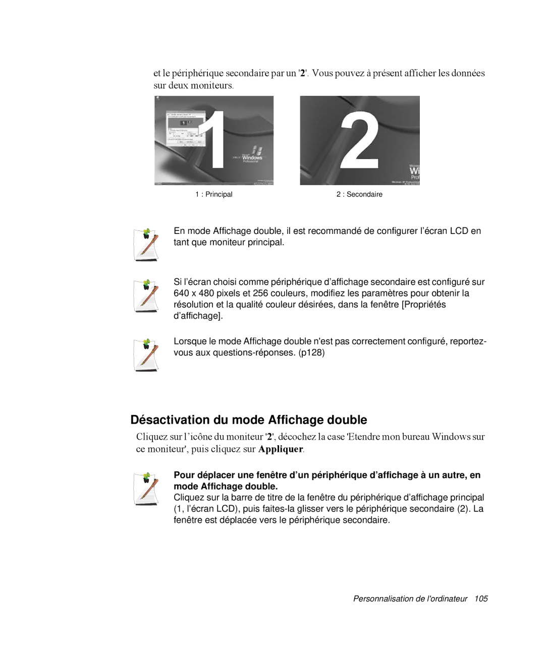 Samsung NP-R55CV00/SEF, NP-R55C001/SEF, NP-R55GV01/SEF, NP-R55C000/SEF manual Désactivation du mode Affichage double 