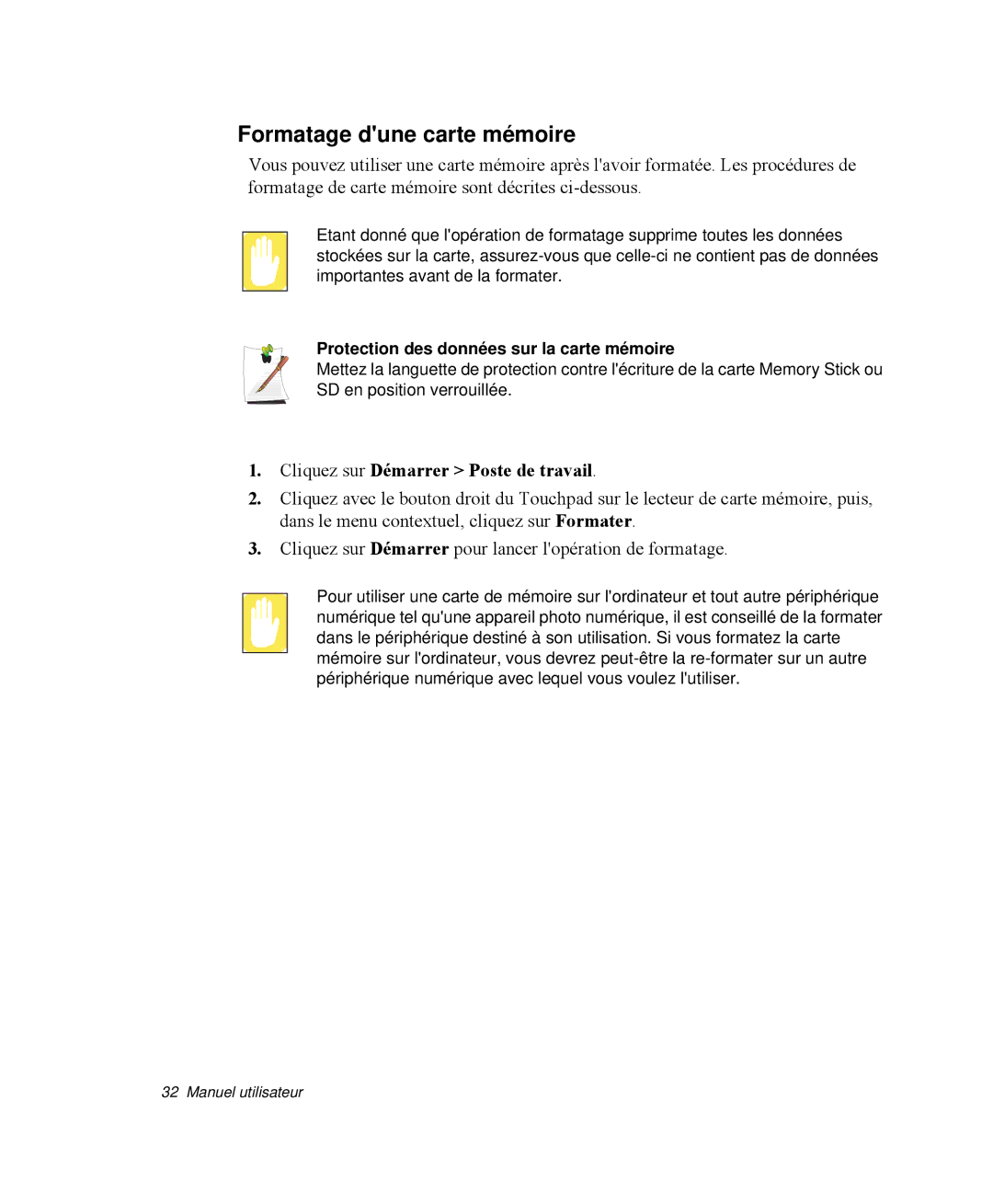 Samsung NP-R55C001/SEF, NP-R55CV00/SEF manual Formatage dune carte mémoire, Protection des données sur la carte mémoire 