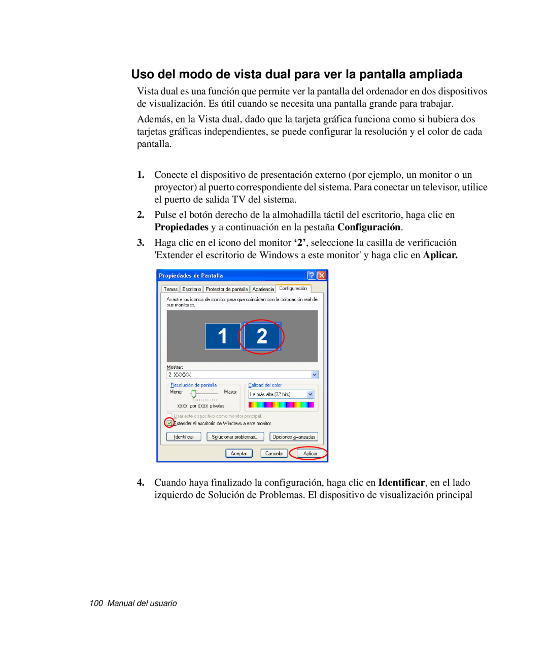 Samsung NP-R55C002/SES, NP-R55CV03/SES, NP-R55CV02/SES manual Uso del modo de vista dual para ver la pantalla ampliada 