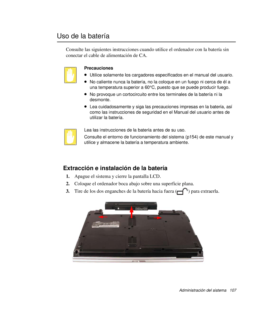 Samsung NP-R55CV03/SES, NP-R55CV02/SES manual Uso de la batería, Extracción e instalación de la batería, Precauciones 