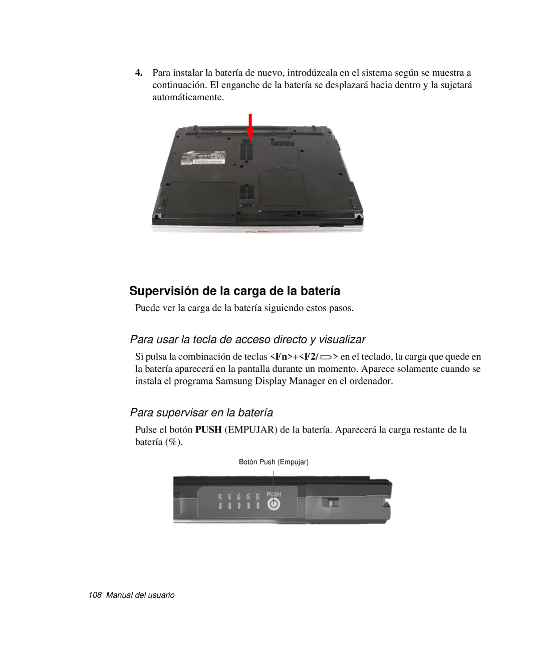 Samsung NP-R55CV02/SES manual Supervisión de la carga de la batería, Para usar la tecla de acceso directo y visualizar 