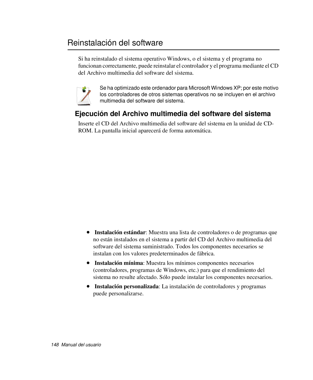 Samsung NP-R55C001/SES manual Reinstalación del software, Ejecución del Archivo multimedia del software del sistema 