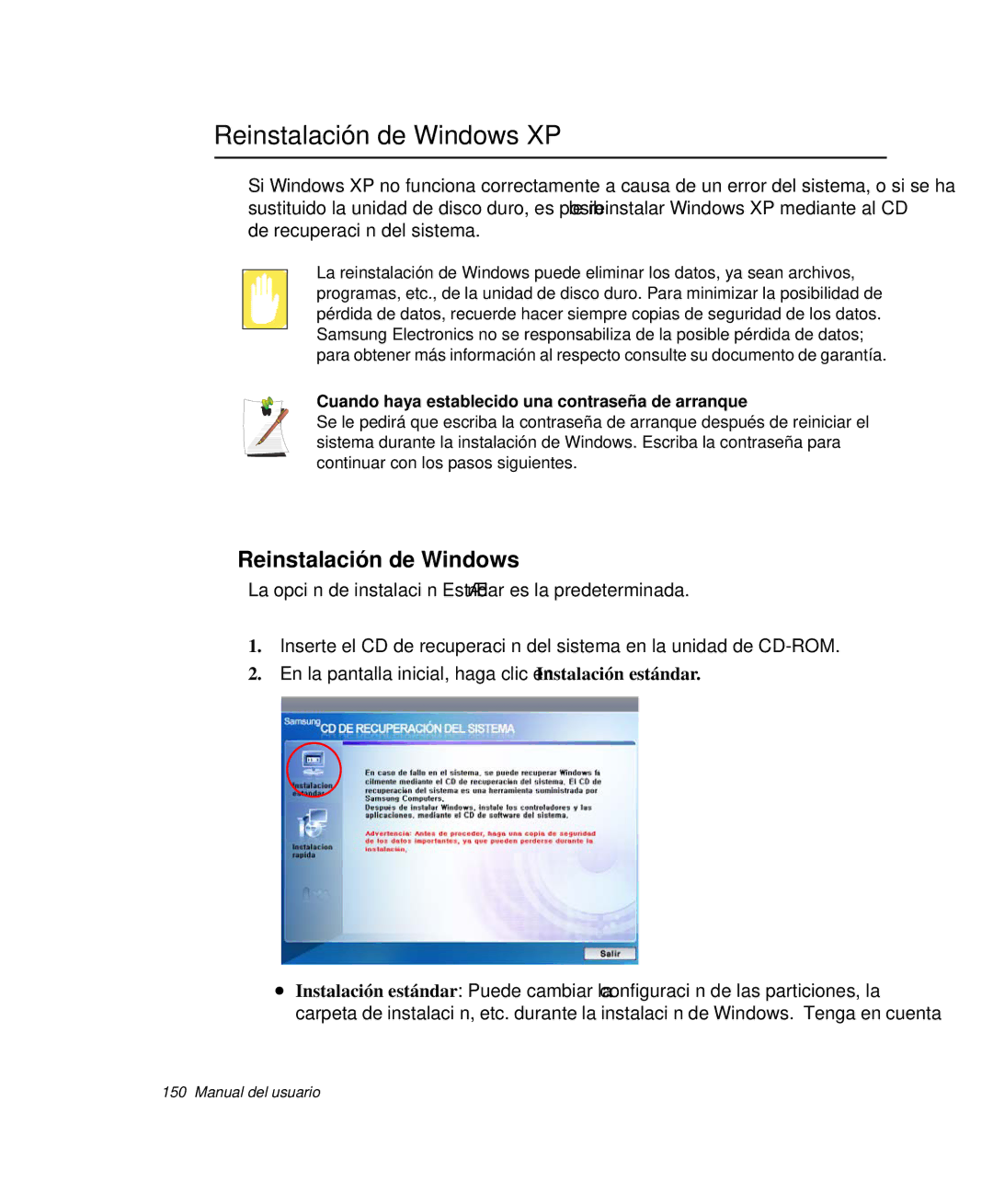 Samsung NP-R55C000/SES, NP-R55CV03/SES Reinstalación de Windows XP, Cuando haya establecido una contraseña de arranque 