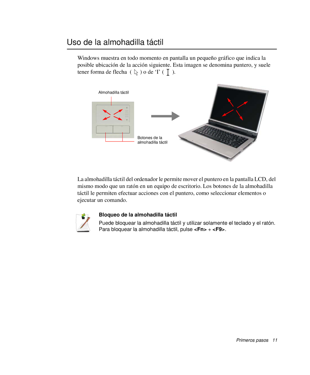 Samsung NP-R55CV00/SES, NP-R55CV03/SES, NP-R55CV02/SES manual Uso de la almohadilla táctil, Bloqueo de la almohadilla táctil 