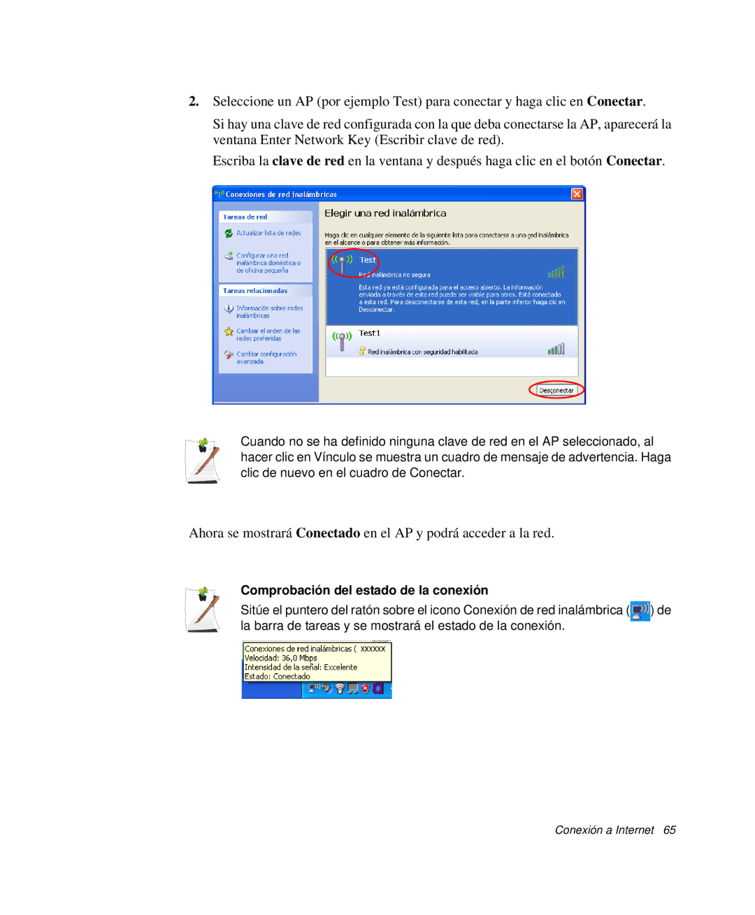 Samsung NP-R55CV00/SES, NP-R55CV03/SES, NP-R55CV02/SES, NP-R55C002/SES, NP-R55CV01/SES Comprobación del estado de la conexión 