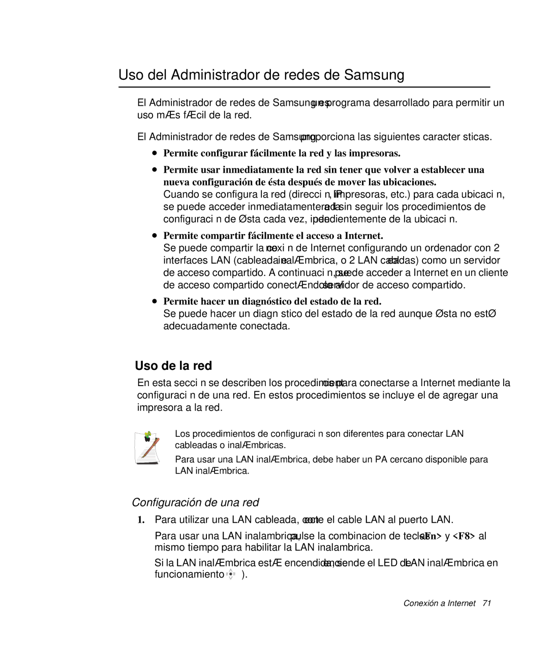 Samsung NP-R55CV03/SES, NP-R55CV02/SES Uso del Administrador de redes de Samsung, Uso de la red, Configuración de una red 