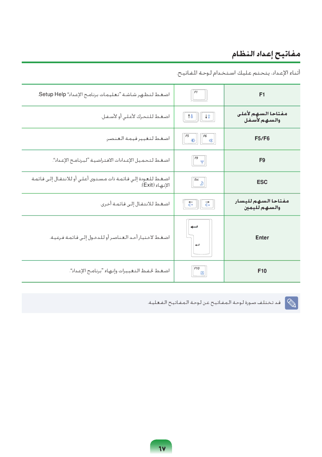 Samsung NP-R578-DT02SA, NP-R578-DT03SA, NP-R578-DT04SA, NP-R578-DT01SA manual ماظنلا دادعإ حيتافم, Exit ءاهنلإا, Enter, F10 