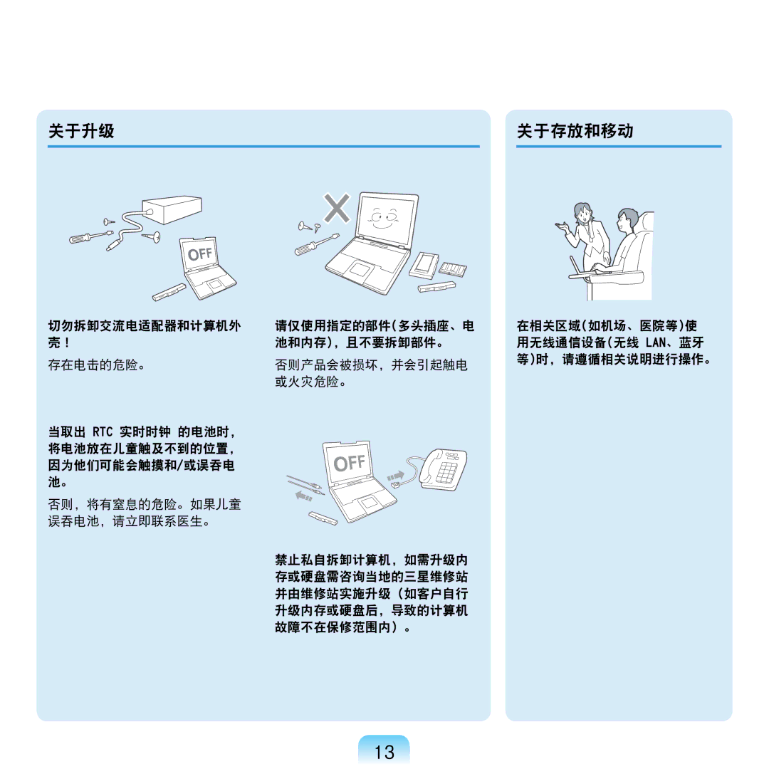 Samsung NP-R610-AS0BIT, NP-R610-AS0AIT manual 关于升级 关于存放和移动 