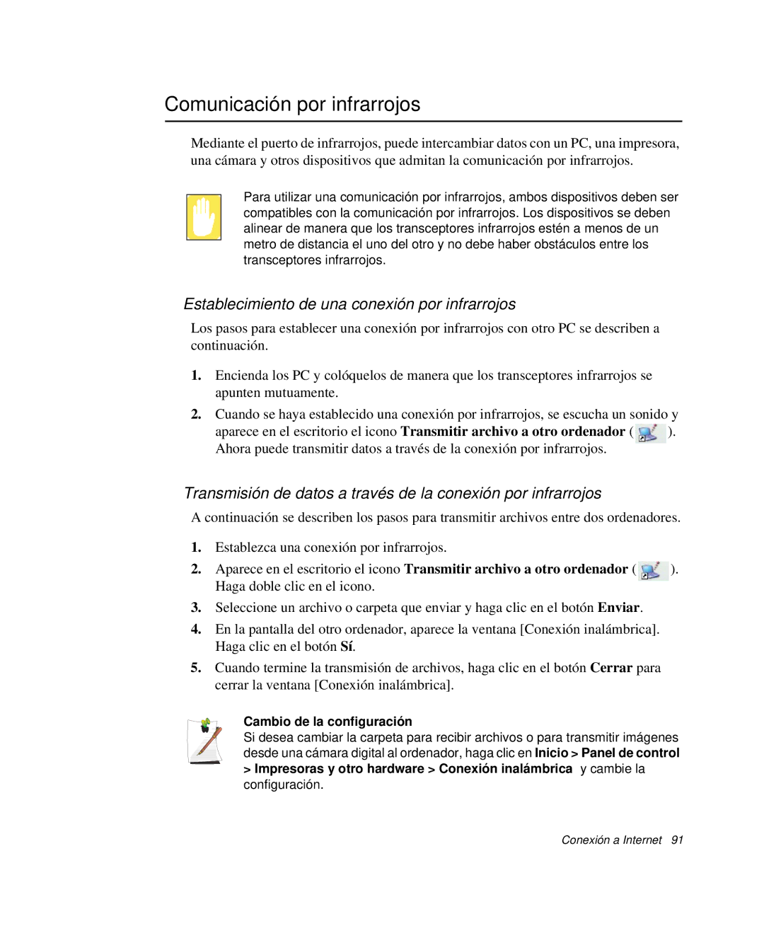 Samsung NP-R65CV01/SEP, NP-R65CV03/SES manual Comunicación por infrarrojos, Establecimiento de una conexión por infrarrojos 