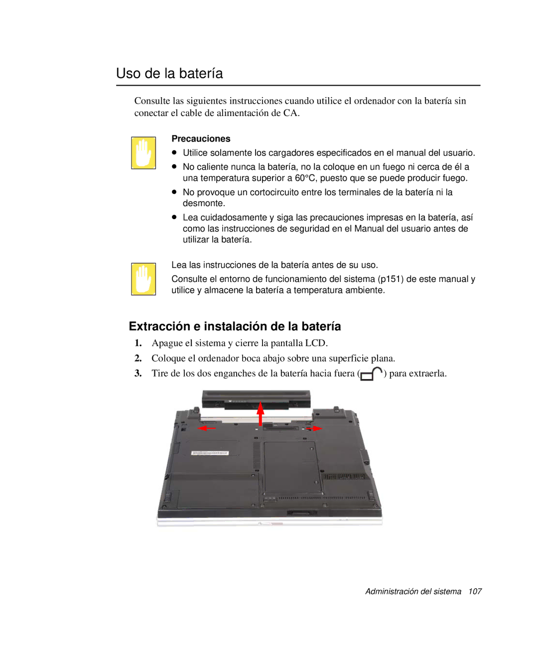 Samsung NP-R65CV03/SES, NP-R65CV01/SES manual Uso de la batería, Extracción e instalación de la batería, Precauciones 