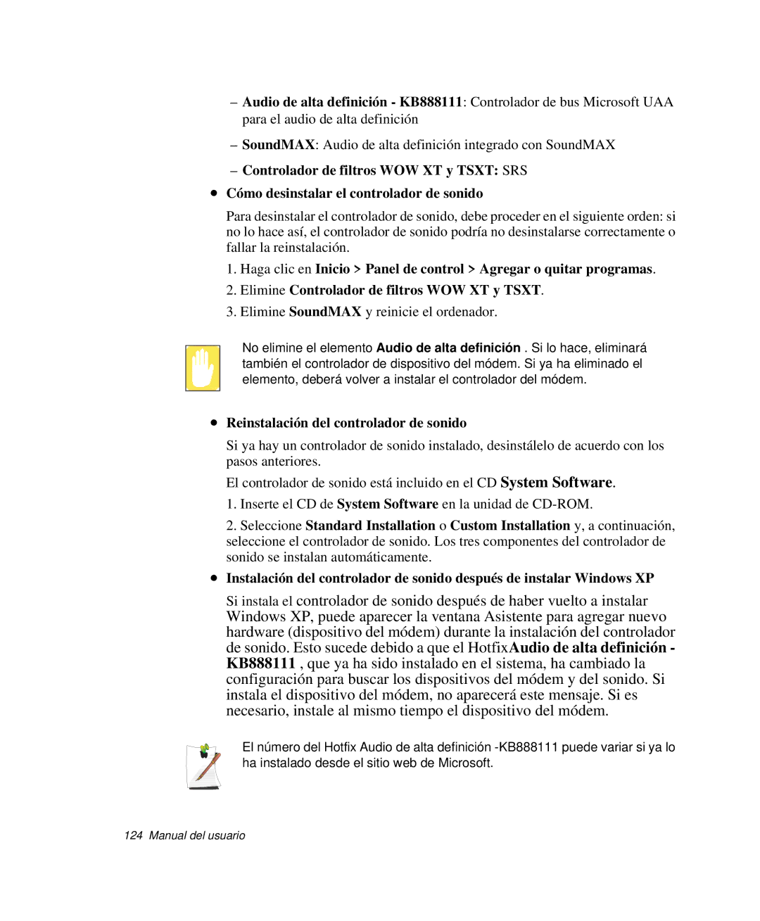 Samsung NP-R65T000/SES, NP-R65CV03/SES Elimine SoundMAX y reinicie el ordenador, Reinstalación del controlador de sonido 