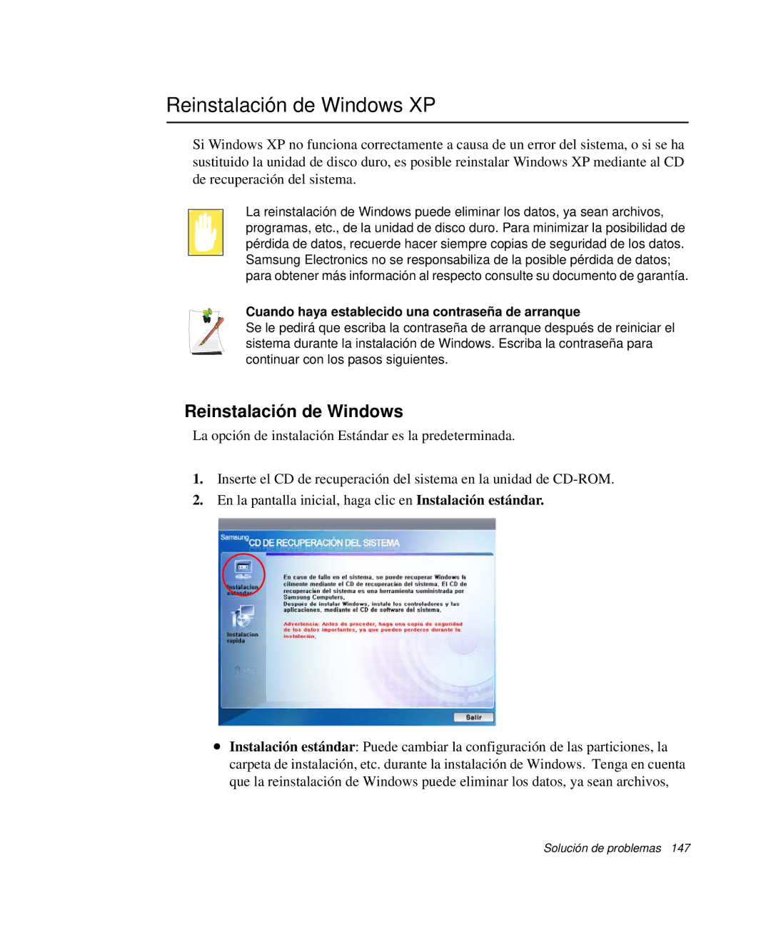 Samsung NP-R65K000/SES, NP-R65CV03/SES Reinstalación de Windows XP, Cuando haya establecido una contraseña de arranque 