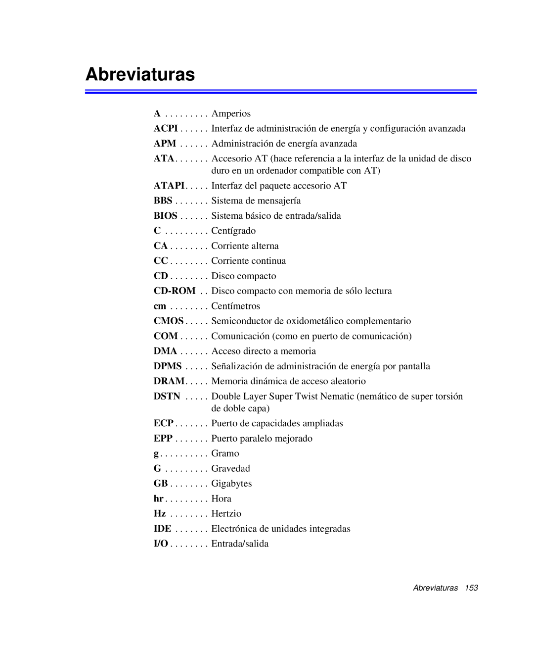 Samsung NP-R65CV01/SES, NP-R65CV03/SES, NP-R65CV01/SEP, NP-R65T001/SES, NP-R65K000/SES, NP-R65T002/SES manual Abreviaturas 