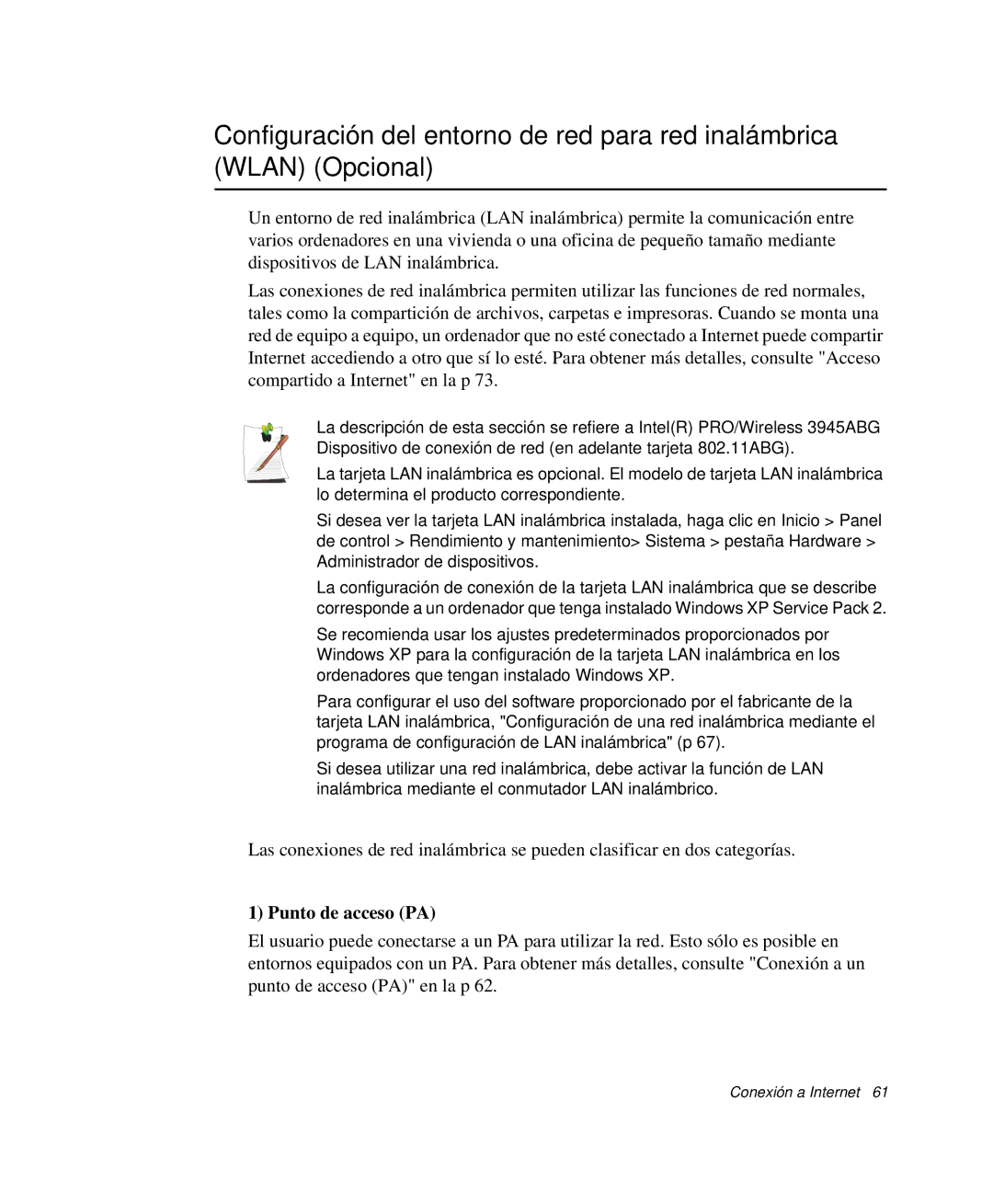 Samsung NP-R65T000/SES, NP-R65CV03/SES, NP-R65CV01/SES, NP-R65CV01/SEP, NP-R65T001/SES, NP-R65K000/SES manual Punto de acceso PA 