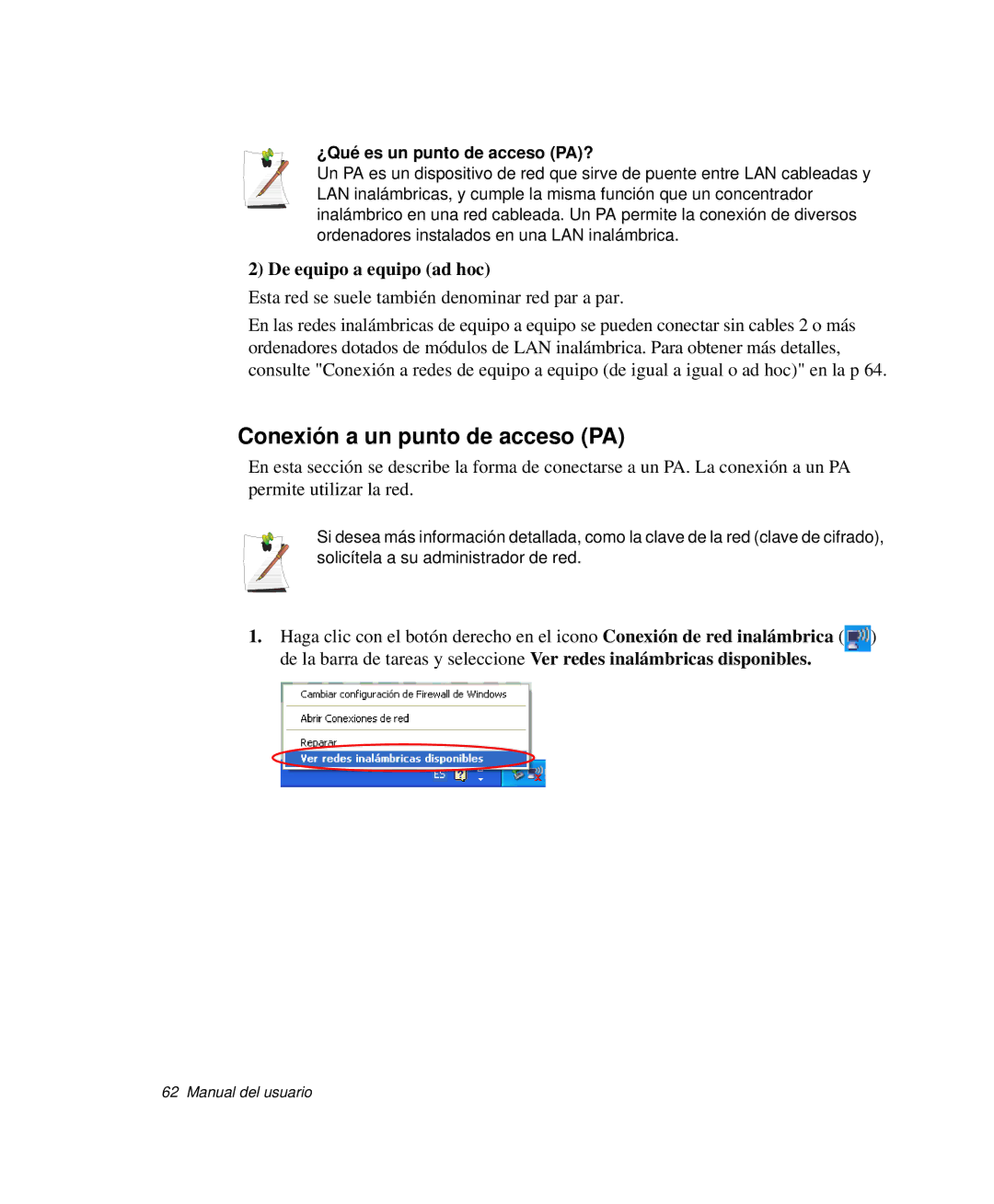 Samsung NP-R65CV03/SES manual Conexión a un punto de acceso PA, De equipo a equipo ad hoc, ¿Qué es un punto de acceso PA? 