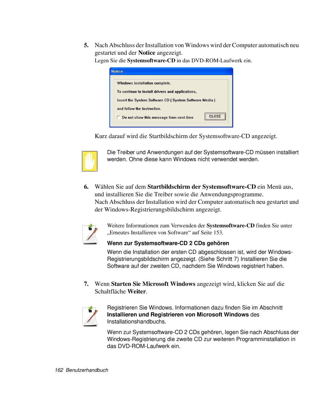 Samsung NP-P50T000/SEG, NP-R65K000/SEG, NP-R65TV01/SEG, NP-R65KV00/SEG manual Wenn zur Systemsoftware-CD 2 CDs gehören 