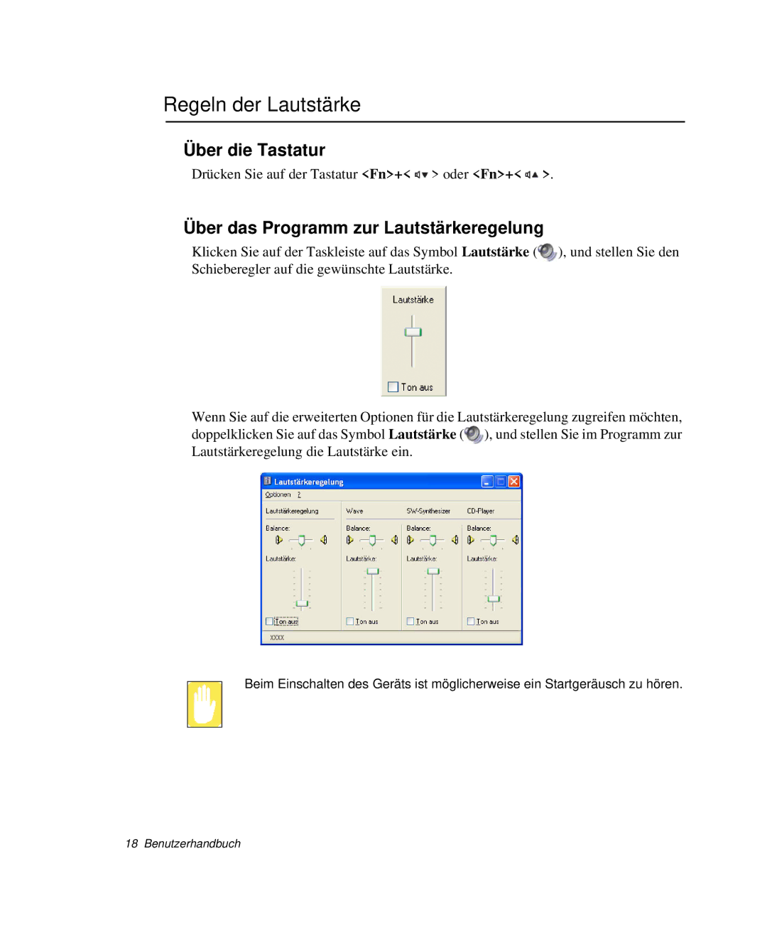 Samsung NP-R65C001/SEG, NP-R65K000/SEG, NP-R65TV01/SEG manual Regeln der Lautstärke, Über das Programm zur Lautstärkeregelung 