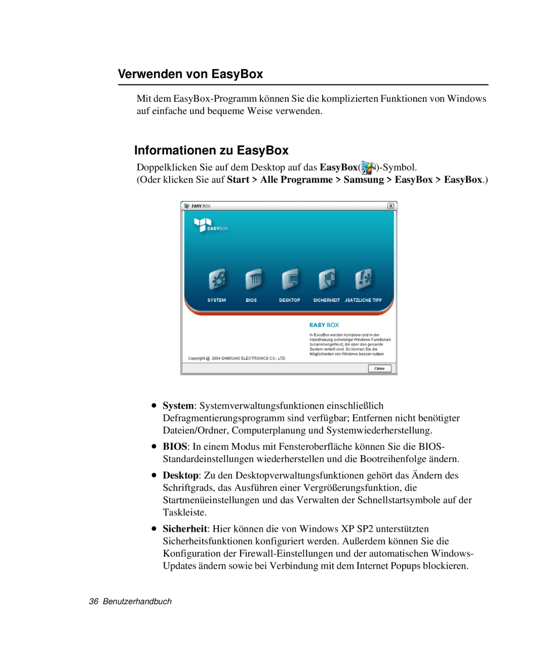 Samsung NP-P50TV02/SEG, NP-R65K000/SEG, NP-R65TV01/SEG, NP-R65KV00/SEG manual Verwenden von EasyBox, Informationen zu EasyBox 