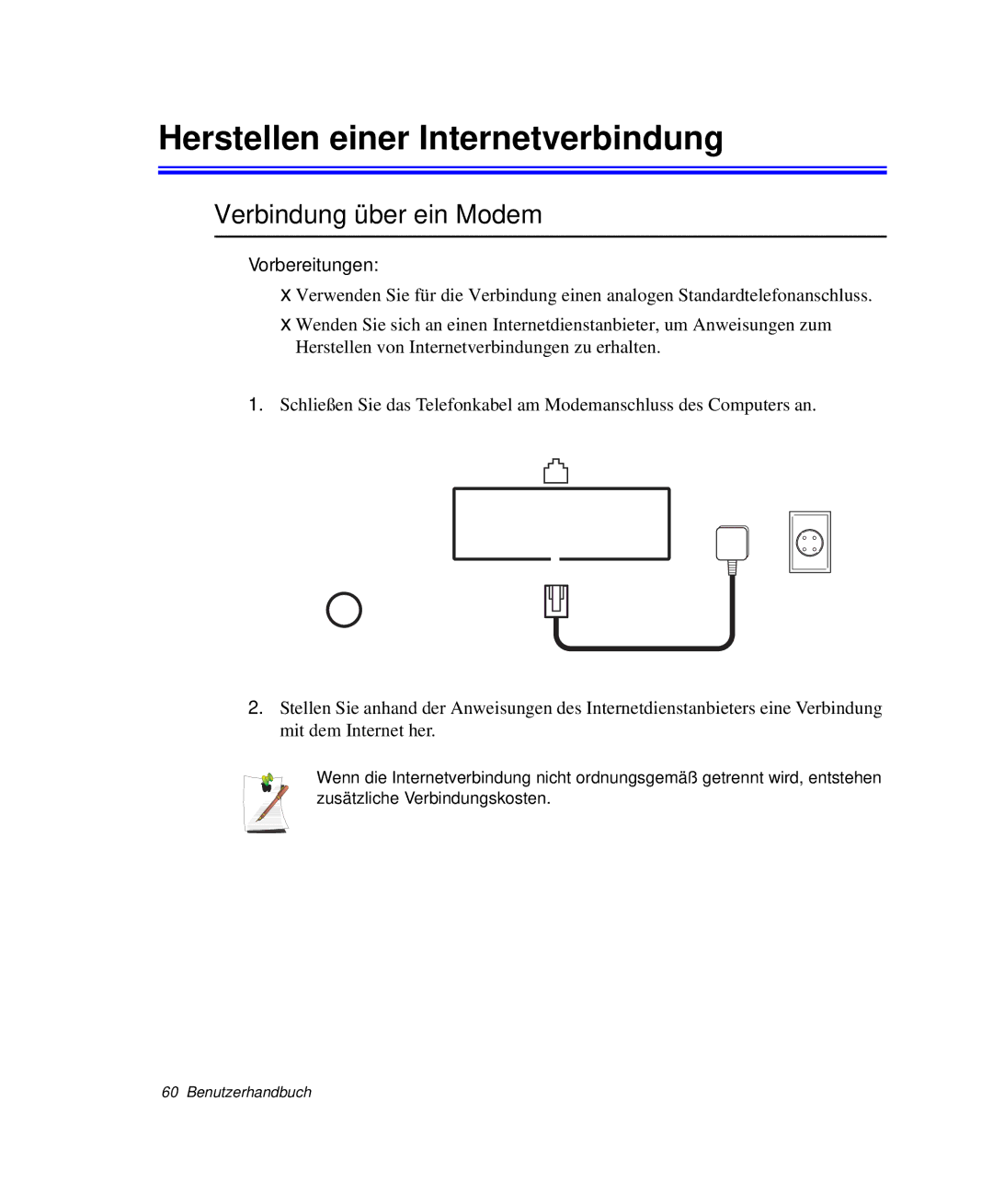 Samsung NP-R65CV02/SEG, NP-R65K000/SEG manual Herstellen einer Internetverbindung, Verbindung über ein Modem, Vorbereitungen 