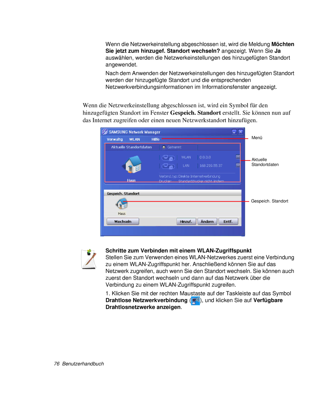 Samsung NP-P50TV03/SEG, NP-R65K000/SEG, NP-R65TV01/SEG, NP-R65KV00/SEG Schritte zum Verbinden mit einem WLAN-Zugriffspunkt 