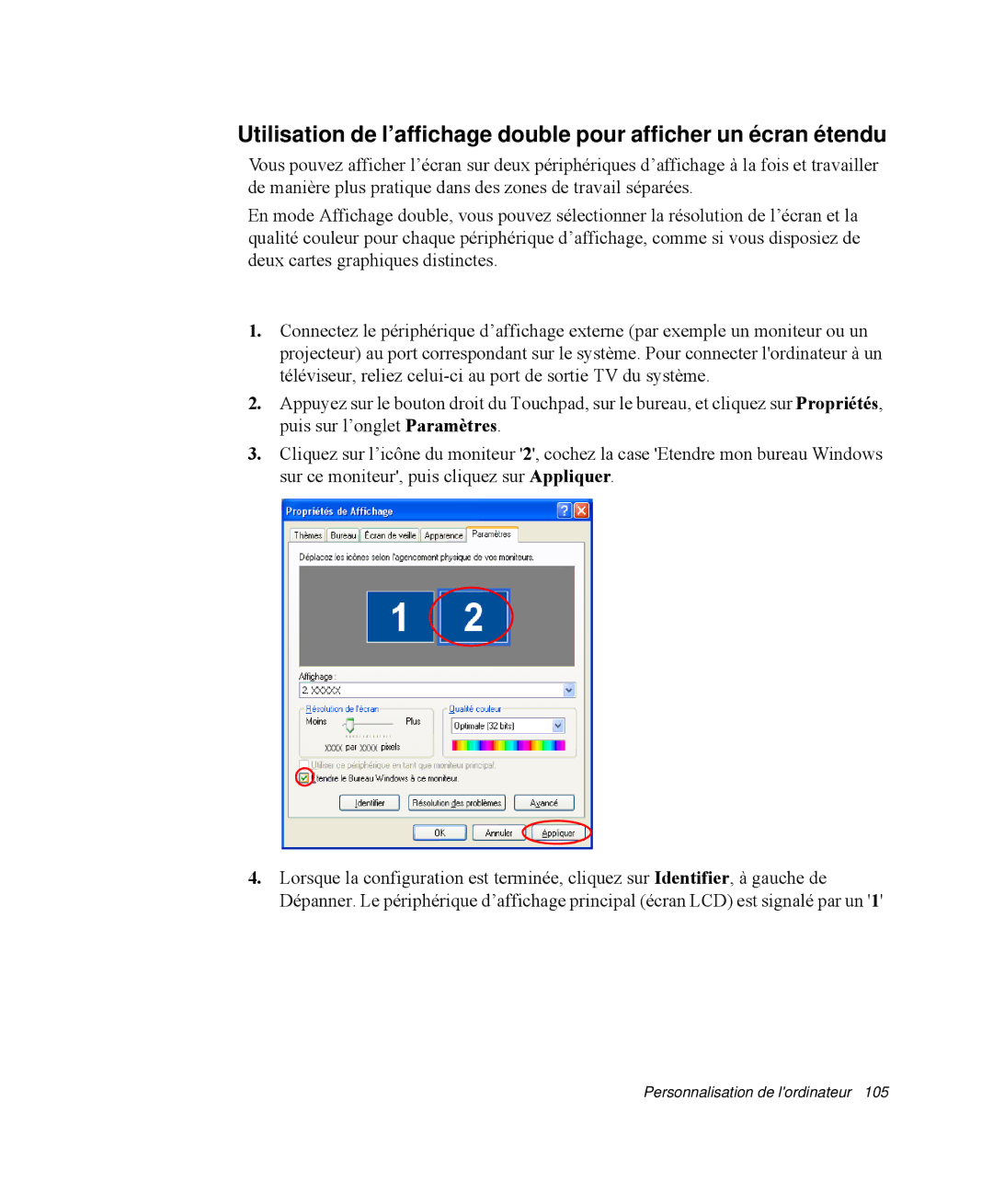 Samsung NP-R65T001/SEF, NP-R65TV02/SEF, NP-R65KV00/SEF, NP-R65C000/SEF, NP-R65TV03/SEF manual Personnalisation de lordinateur 