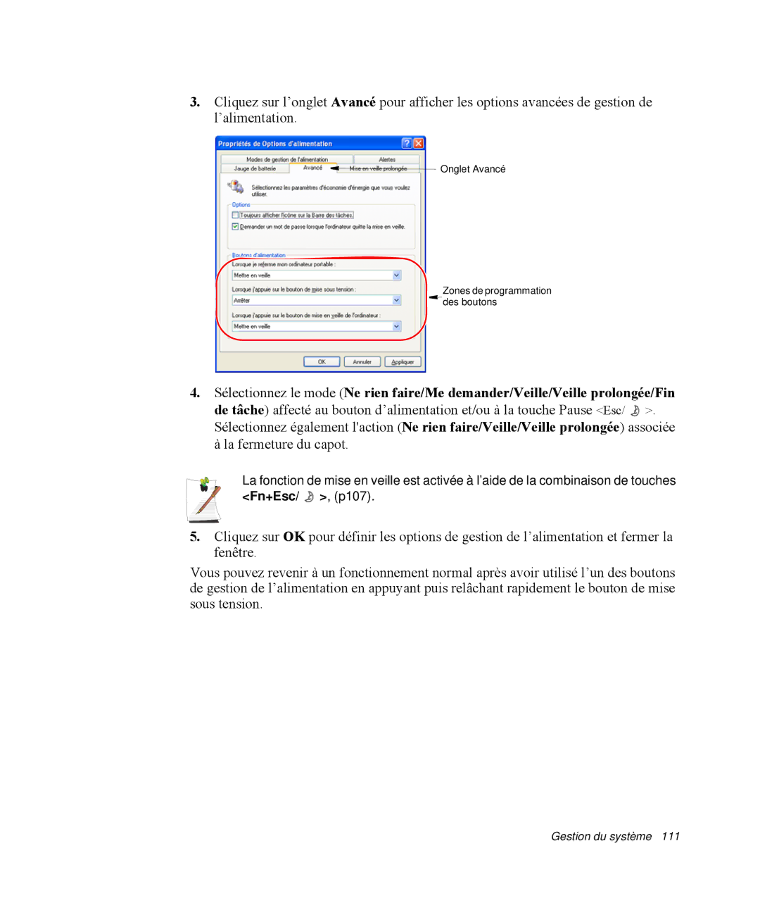 Samsung NP-R65KV00/SEF, NP-R65TV02/SEF, NP-R65C000/SEF, NP-R65TV03/SEF manual Onglet Avancé Zones de programmation Des boutons 