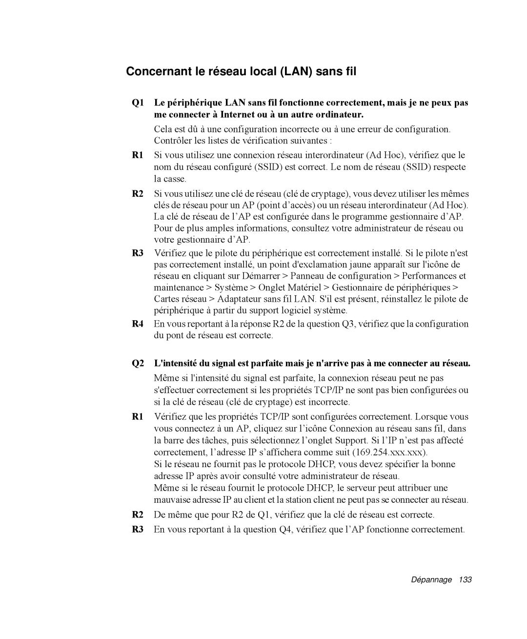 Samsung NP-R65TV03/SEF, NP-R65TV02/SEF, NP-R65KV00/SEF, NP-R65C000/SEF manual Concernant le réseau local LAN sans fil 