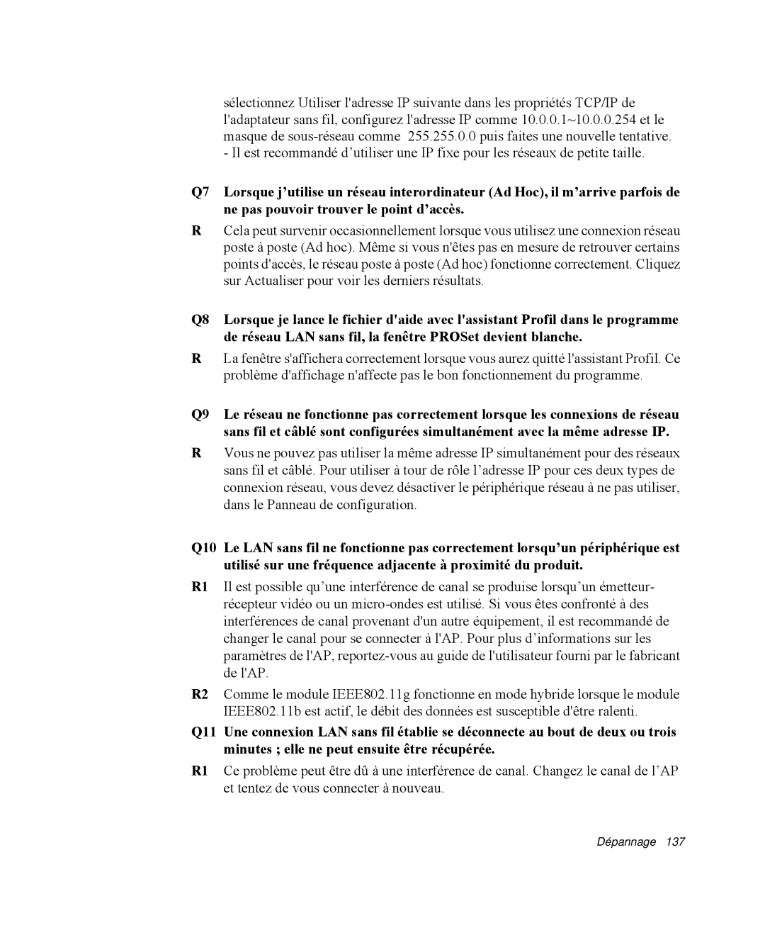 Samsung NP-R65T000/SEF, NP-R65TV02/SEF, NP-R65KV00/SEF, NP-R65C000/SEF, NP-R65TV03/SEF, NP-R65T003/SEF manual Dépannage 