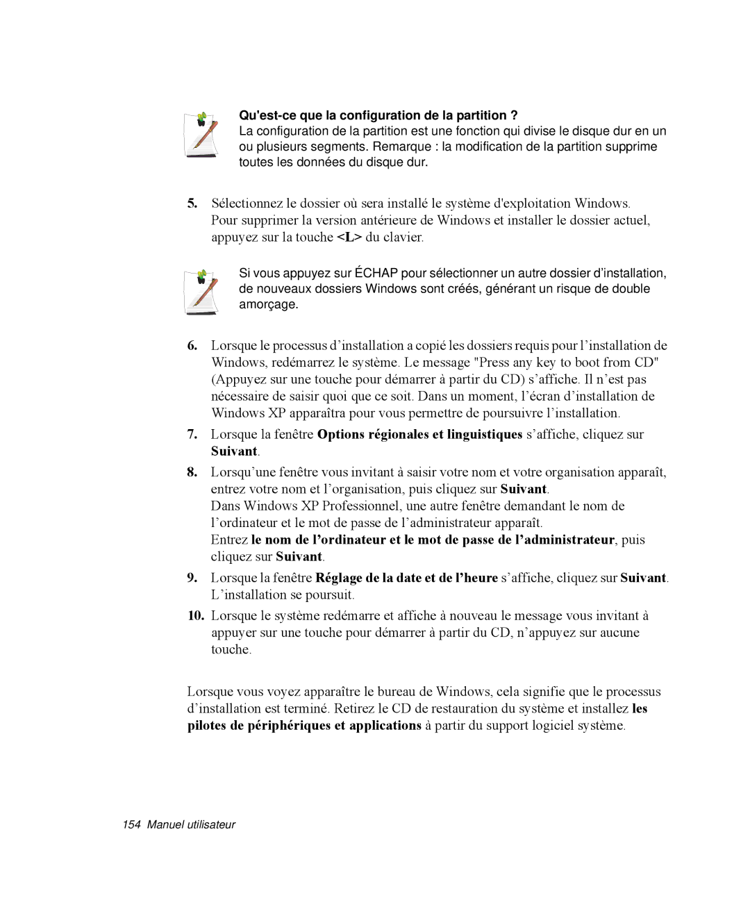 Samsung NP-R65T003/SEF, NP-R65TV02/SEF, NP-R65KV00/SEF, NP-R65C000/SEF manual Quest-ce que la configuration de la partition ? 