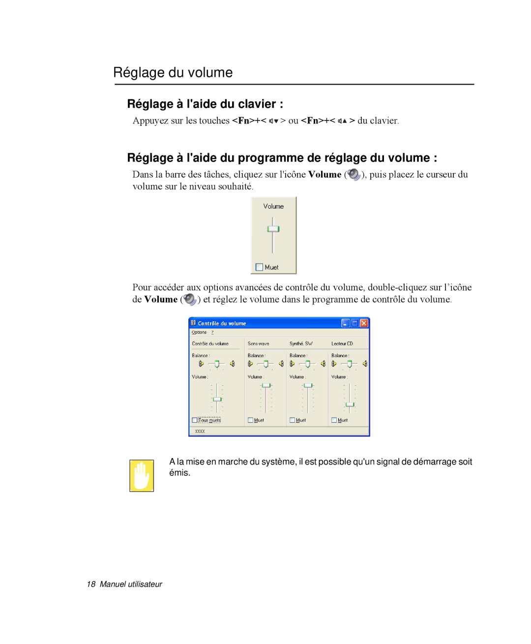 Samsung NP-R65TV01/SEF, NP-R65TV02/SEF, NP-R65KV00/SEF Réglage du volume, Réglage à laide du programme de réglage du volume 