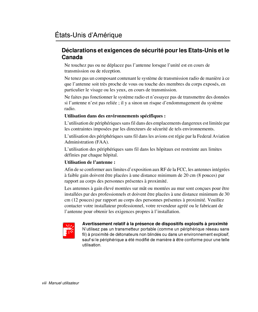 Samsung NP-R65TV01/SEF États-Unis d’Amérique, Utilisation dans des environnements spécifiques, Utilisation de l’antenne 