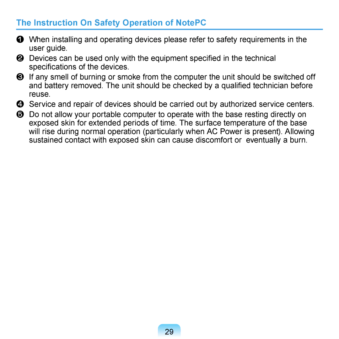 Samsung NP-R700-A005FR, NP-R700-AS05DE, NP-R700A000/SEG, NP-R700-FS01DE manual Instruction On Safety Operation of NotePC 