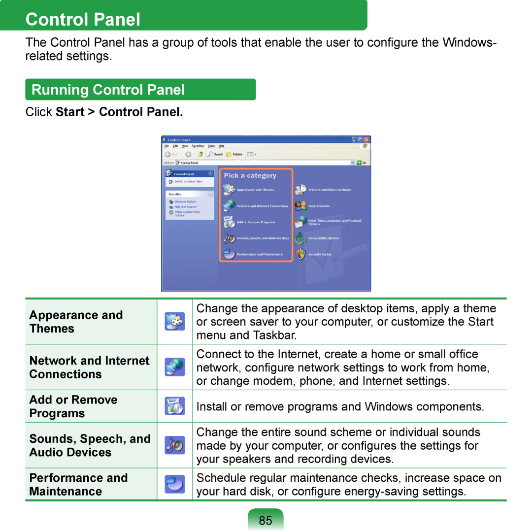 Samsung NP-N310-KA01SE, NP-R700-AS05DE, NP-R700A000/SEG, NP-R700-FS01DE Running Control Panel, Click Start Control Panel 