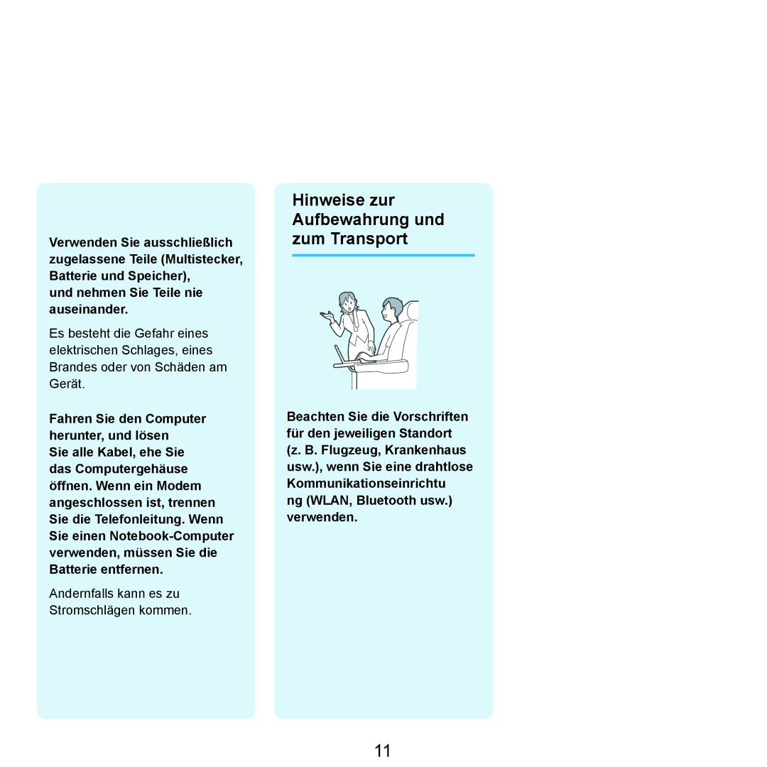 Samsung NP-R70A00A/SEG, NP-R70A004/SEG, NP-R70A00E/SEG, NP-R70A00D/SEG manual Hinweise zur Aufbewahrung und zum Transport 