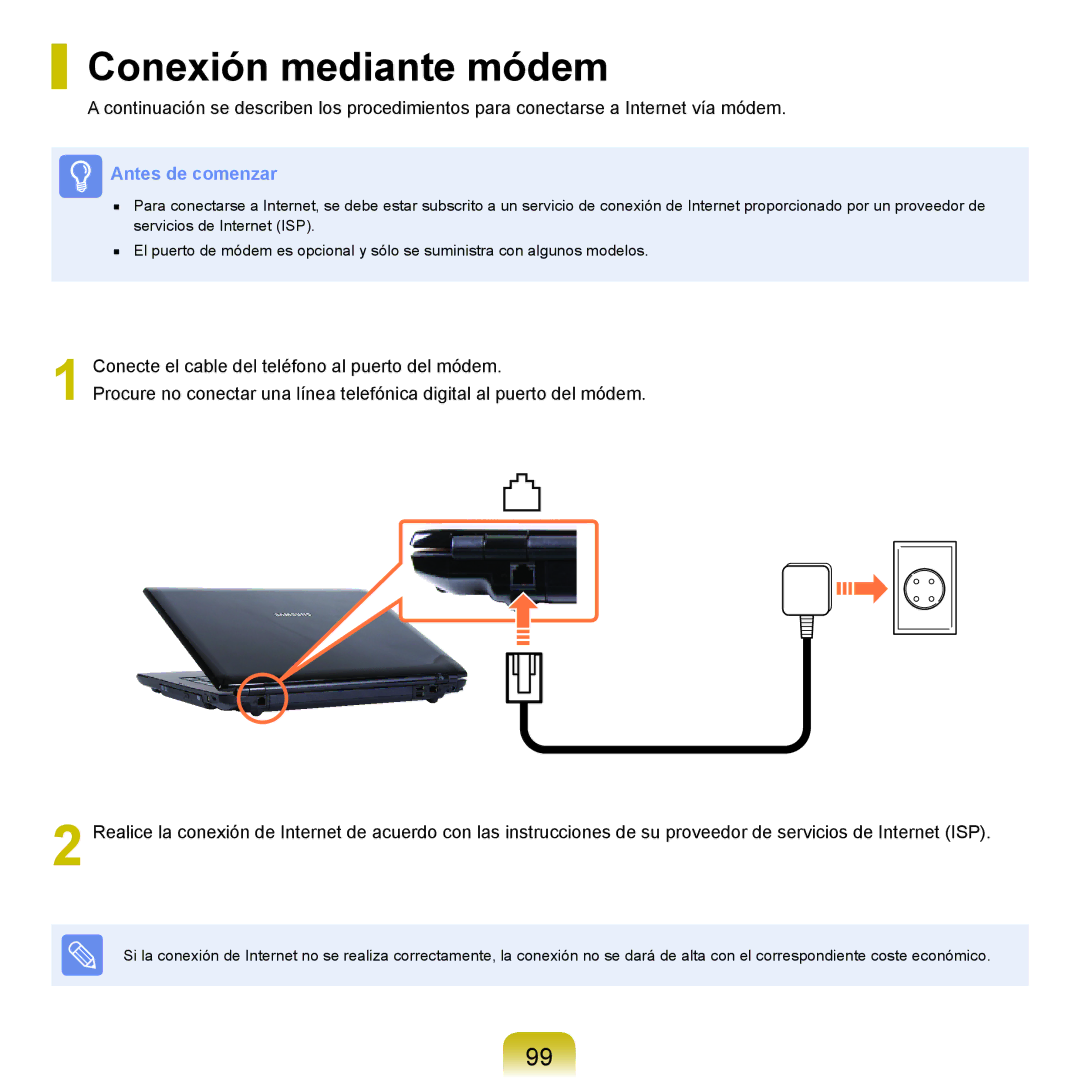 Samsung NP-R70A007/SES, NP-R70A00H/SES, NP-R70A00E/SES, NP-R70A008/SES, NP-R70A005/SES, NP-R70A001/SES Conexión mediante módem 