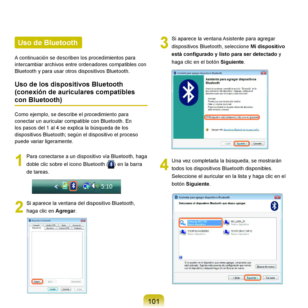 Samsung NP-R70A00G/SES, NP-R70A00H/SES, NP-R70A00E/SES, NP-R70A008/SES, NP-R70A005/SES, NP-R70A001/SES Uso de Bluetooth, 101 