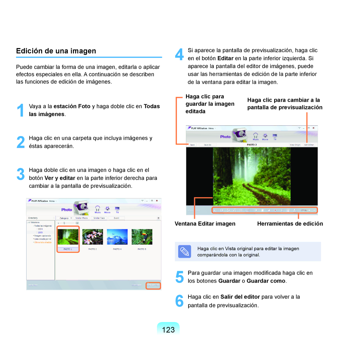 Samsung NP-R70A006/SES, NP-R70A00H/SES, NP-R70A00E/SES manual 123, Edición de una imagen, Editada, Ventana Editar imagen 